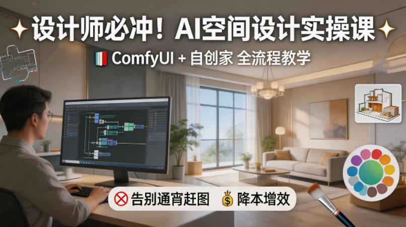 设计师必冲！AI空间设计实操课，ComfyUI+自创家全教学，告别通宵赶图，降本增效-创学资源站
