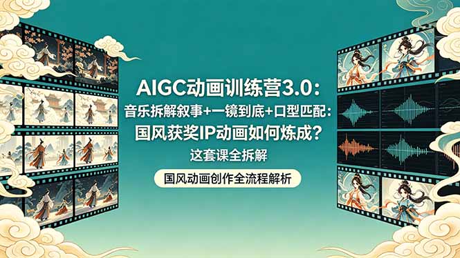 AIGC动画训练营3.0：音乐拆解叙事+一镜到底+口型匹配：国风获奖IP动画如何炼成？这套课全拆解-创学资源站
