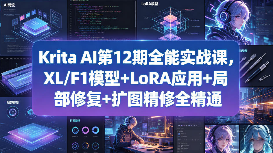 Krita AI第12期全能实战课，XL/F1模型+LoRA应用+局部修复+扩图精修全精通-创学资源站