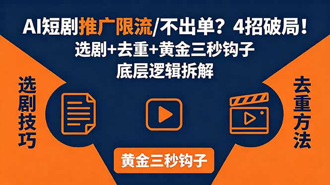 AI短剧推广总被限流、不出单？4招选剧+去重技巧+黄金三秒钩子，手把手拆解底层逻辑-创学资源站