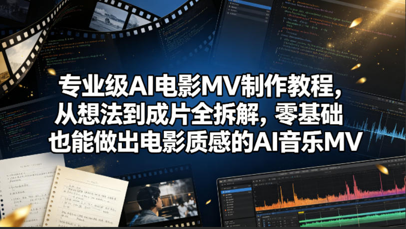 专业级AI电影MV制作教程，从想法到成片全拆解，零基础也能做出电影质感的AI音乐MV-创学资源站