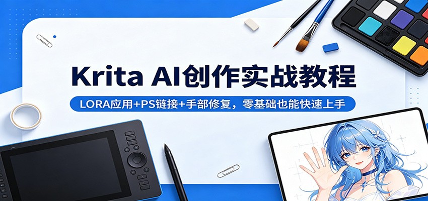Krita AI创作实战教程：LORA应用+PS链接+手部修复，零基础也能快速上手-创学资源站