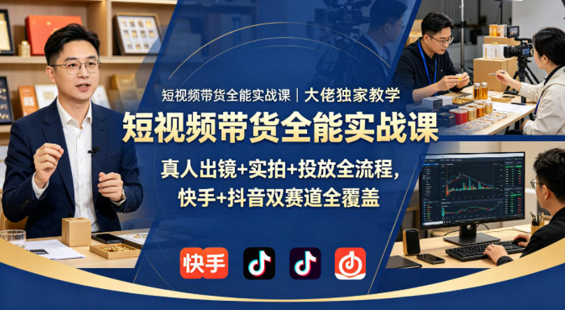 短视频带货全能实战课｜大佬独家教学，真人出镜+实拍+投放全流程，快手+抖音双赛道全覆盖-创学资源站