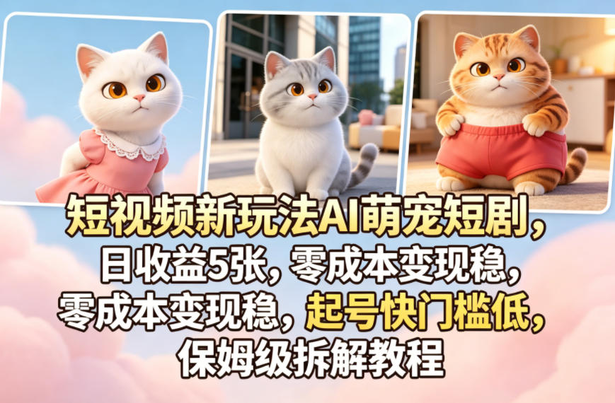 短视频新玩法AI萌宠短剧，日收益5张，零成本变现稳，起号快门槛低，保姆级拆解教程-创学资源站