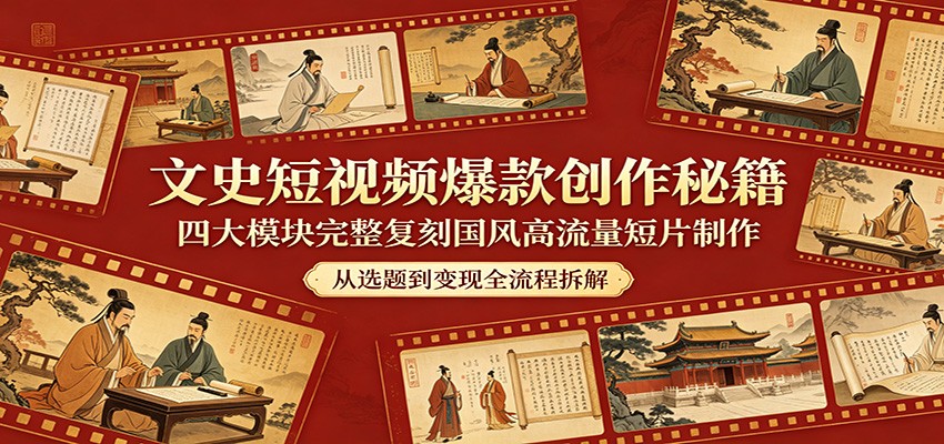 文史短视频爆款创作秘籍：四大模块完整复刻国风高流量短片制作-创学资源站