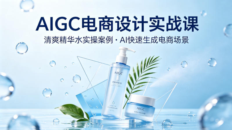 AIGC电商设计实战课，以清爽精华水为实操案例，教你用AI快速生成电商场景-创学资源站