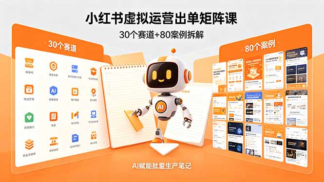 小红书虚拟运营出单矩阵课：30个赛道+80案例拆解，AI赋能批量生产笔记-创学资源站