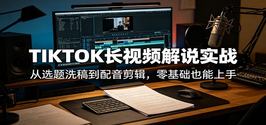 TIKTOK长视频解说实战：从选题洗稿到配音剪辑，零基础也能上手-创学资源站
