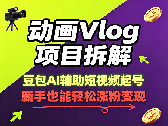 动画Vlog项目拆解，豆包AI辅助短视频起号，新手也能轻松涨粉，43条作品涨粉8.3W-创学资源站