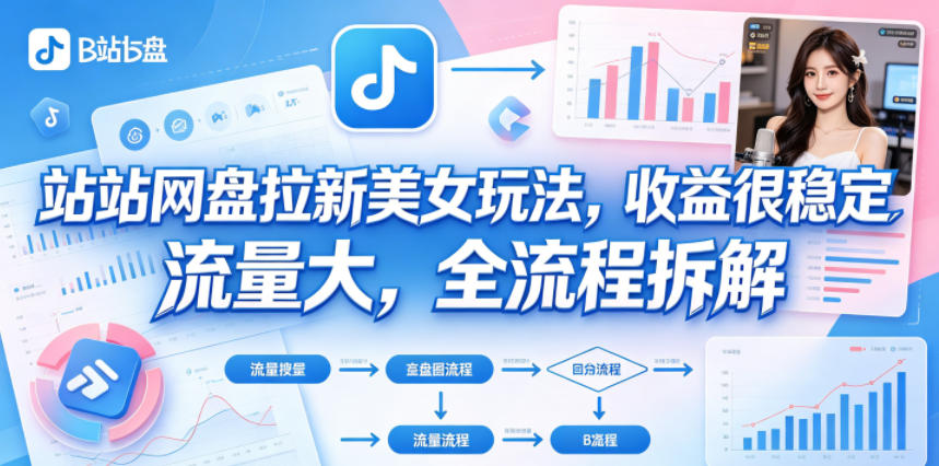 B站网盘拉新美女玩法，收益很稳定，流量大，全流程拆解-创学资源站