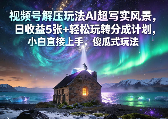 视频号解压玩法AI超写实风景，日收益5张+轻松玩转分成计划，小白直接上手，傻瓜式玩法-创学资源站