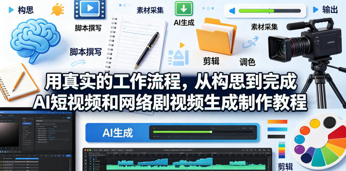 用真实的工作流程，从构思到完成AI短视频和网络剧视频生成制作教程-中英字幕-创学资源站