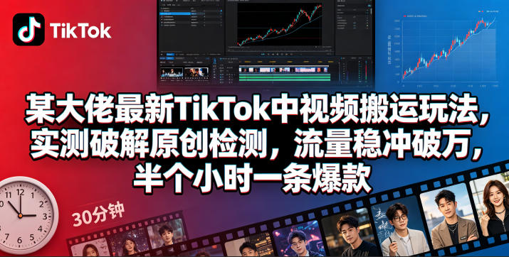 某大佬最新TikTok中视频搬运玩法，实测破解原创检测，流量稳冲破万，半个小时一条爆款-创学资源站