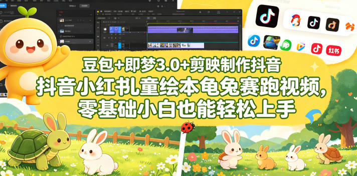 豆包＋即梦3.0+剪映制作抖音小红书儿童绘本龟兔赛跑视频，零基础小白也能轻松上手-创学资源站