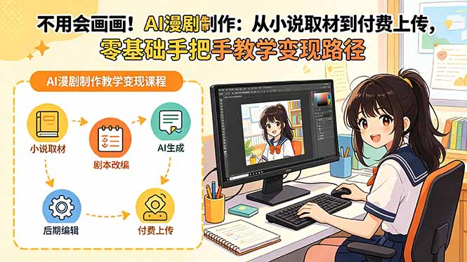 不用会画画！AI漫剧制作：从小说取材到付费上传，零基础手把手教学变现路径-创学资源站