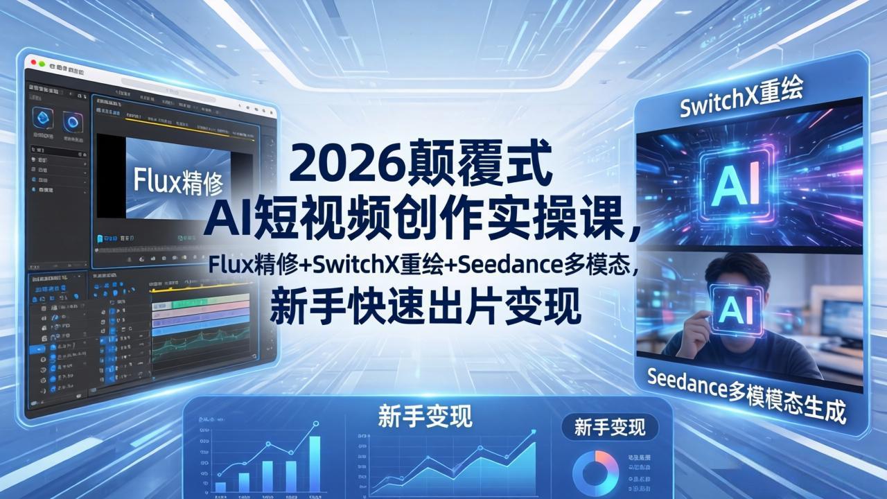 2026颠覆式 AI短视频创作课-5月更新，Flux精修+SwitchX重绘+Seedance多模态，新手快速出片变现-创学资源站