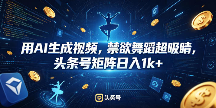 用AI生成视频,禁欲舞蹈超吸睛,头条号矩阵日入1k+-创学资源站