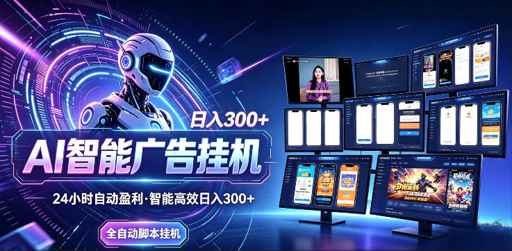 AI智能广告挂G项目，无需人工，单机稳定日入200+，可矩阵放大，24小时不间断刷广告賺收益【揭秘】-创学资源站