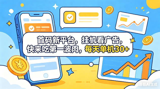 首码新平台，挂G自动看广告，快来吃第一波肉，每天单机30+，可矩阵放大【揭秘】-创学资源站