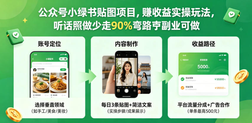 公众号小绿书贴图项目，赚收益实操玩法，听话照听话照少走90%弯路丨副业可做-创学资源站