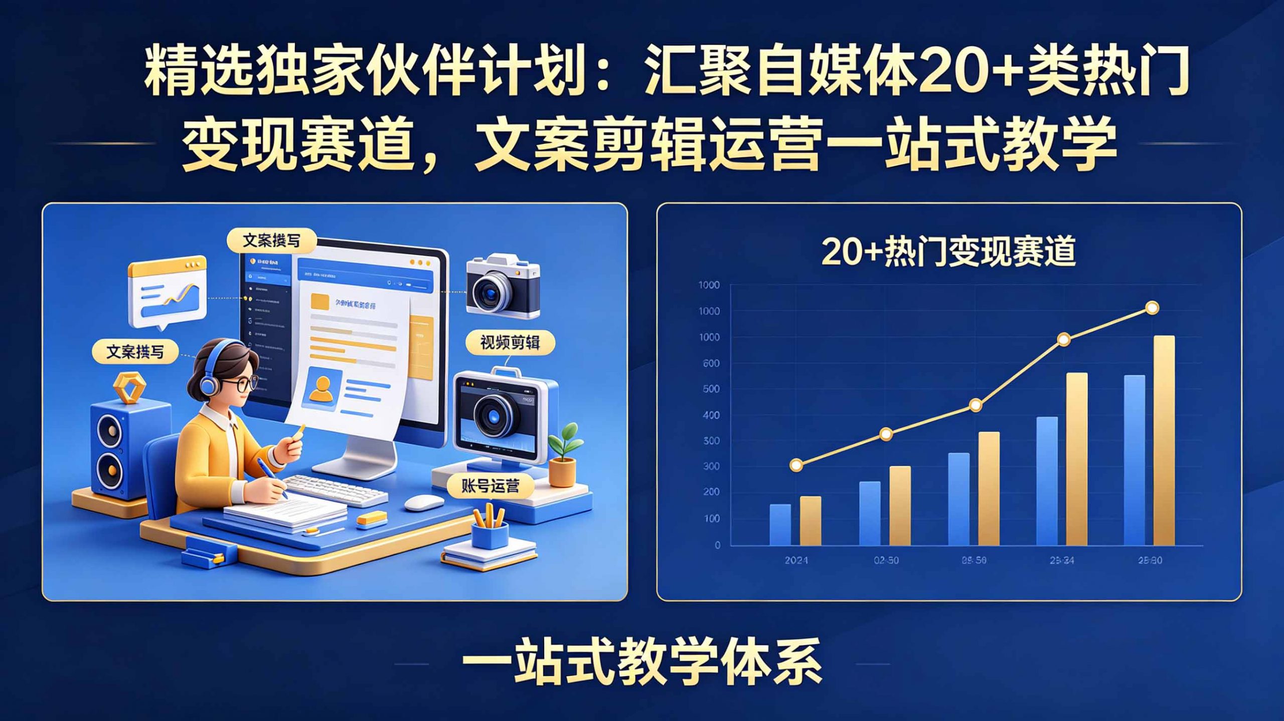 精选独家伙伴计划：汇聚自媒体20+类热门变现赛道，文案剪辑运营一站式教学-创学资源站