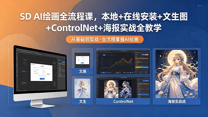 SD AI绘画全流程课,本地+在线安装+文生图+ControlNet+海报实战全教学-创学资源站