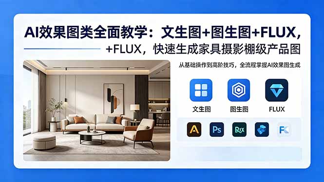 AI效果图类全面教学:文生图+图生图+FLUX,快速生成家具摄影棚级产品图-创学资源站
