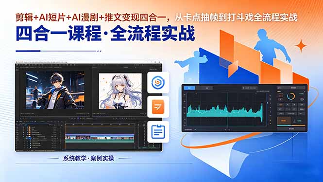 剪辑+AI短片+AI漫剧+推文变现四合一,从卡点抽帧到打斗戏全流程实战-创学资源站