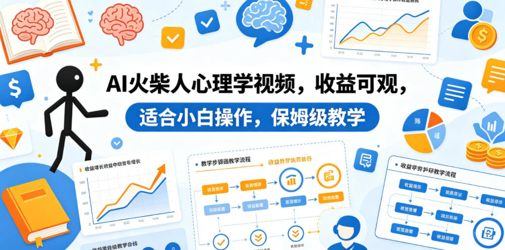 AI火柴人心理学视频,收益可观,适合小白操作,保姆级教学-创学资源站