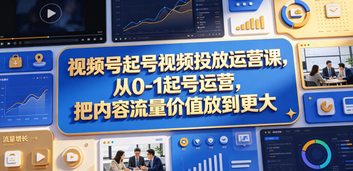 视频号起号视频投放运营课，从0-1起号运营，把内容流量价值放到更大-创学资源站