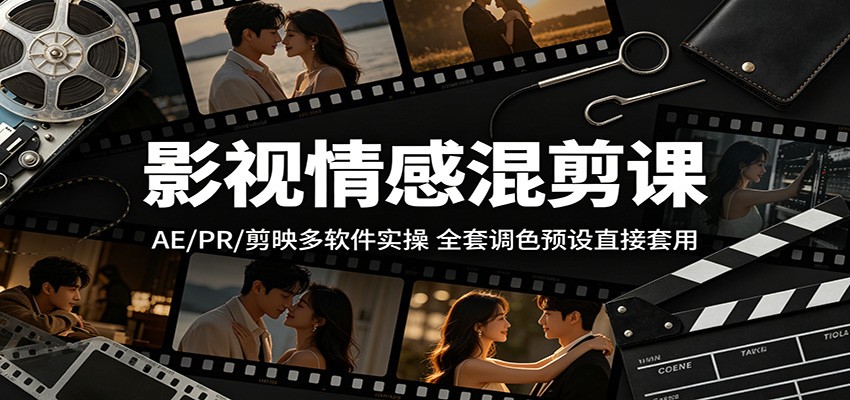 影视情感混剪课：AE/PR/剪映多软件实操，全套调色预设直接套用-创学资源站