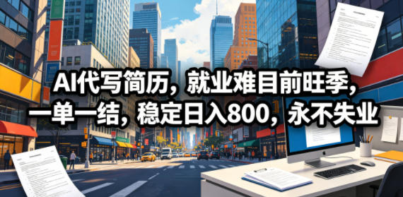 AI代写简历，就业难目前旺季，一单一结，稳定日入800，永不失业-创学资源站