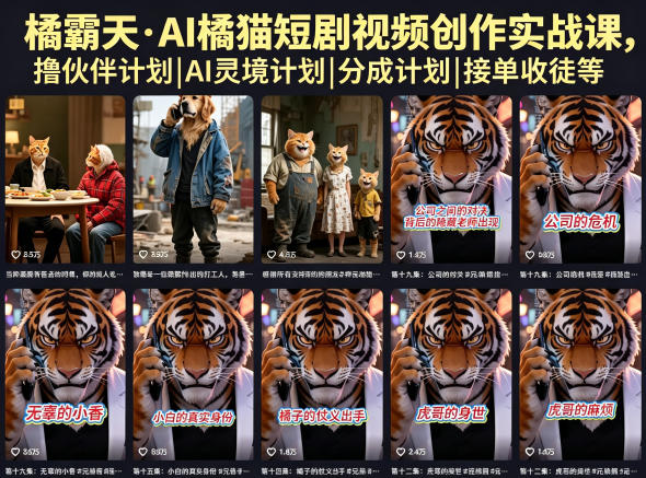 橘霸天·AI橘猫短剧视频创作实战课，撸伙伴计划|AI灵境计划|分成计划|接单收徒等-创学资源站