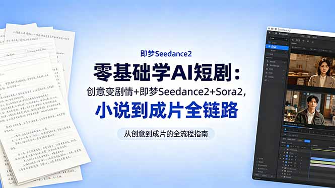 零基础学AI短剧：创意变剧情+即梦Seedance2+Sora2，小说到成片全链路-创学资源站