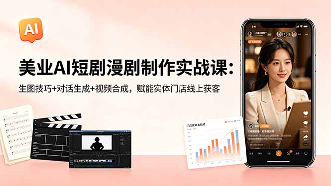 美业AI短剧漫剧制作实战课：生图技巧+对话生成+视频合成，赋能实体门店线上获客-创学资源站