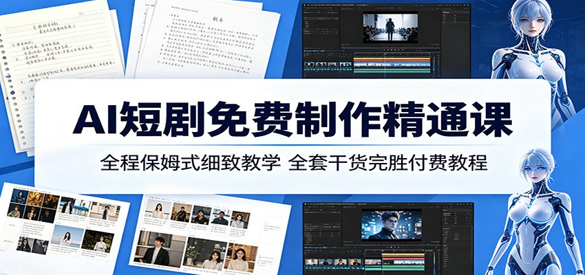 AI短剧免费制作精通课：全程保姆式细致教学，全套干货完胜付费教程-创学资源站