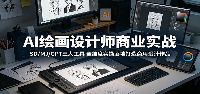 AI绘画设计师商业实战：SD/MJ/GPT三大工具，全维度实操落地打造商用设计作品-创学资源站