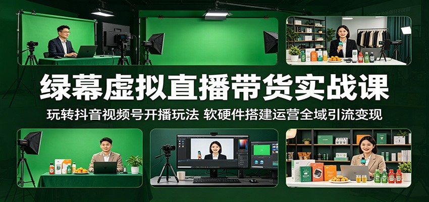 绿幕虚拟直播带货实战课:玩转抖音视频号开播玩法,软硬件搭建运营全域引流变现-创学资源站