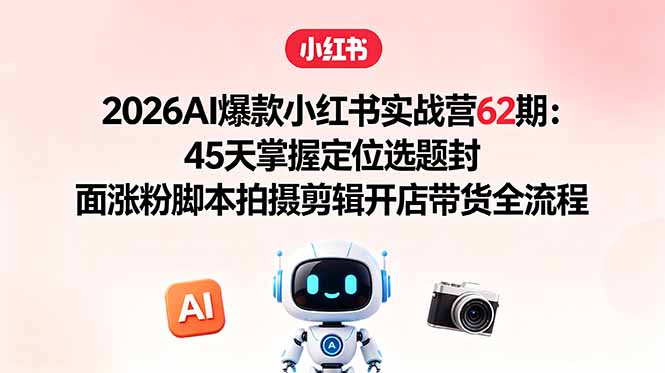 2026AI爆款小红书实战营62期：45天掌握定位选题封面涨粉脚本拍摄剪辑开店带货全流程-创学资源站