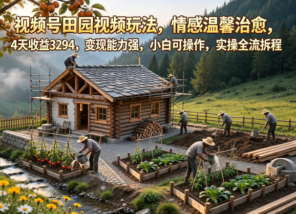 视频号田园视频玩法，情感温馨治愈，4天收益3294，变现能力强，小白可操作，实操全流程拆解-创学资源站