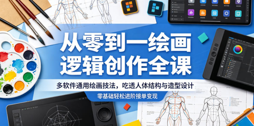 从零到一绘画逻辑创作全课，多软件通用绘画技法，吃透人体结构与造型设计，零基础轻松进阶接单变现-创学资源站