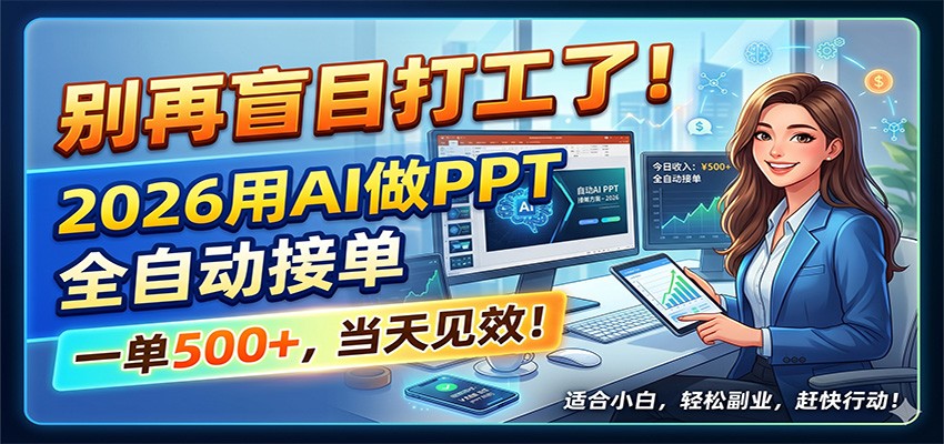 别再盲目打工了！2026用AI做PPT全自动接单，一单5张+，当天见效！-创学资源站