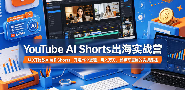 YouTube AI Shorts出海实战营，从0开始教AI制作Shorts，开通YPP变现，月入万刀，新手可复制的实操路径-创学资源站