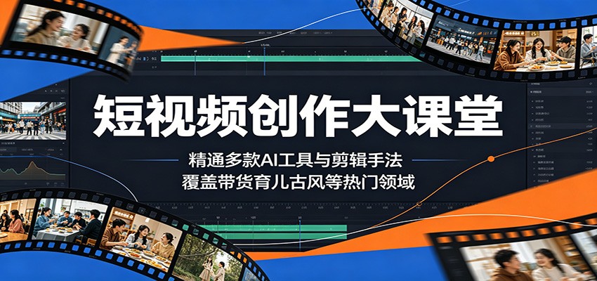 短视频创作大课堂：精通多款AI工具与剪辑手法，覆盖带货、育儿、古风等热门领域-创学资源站