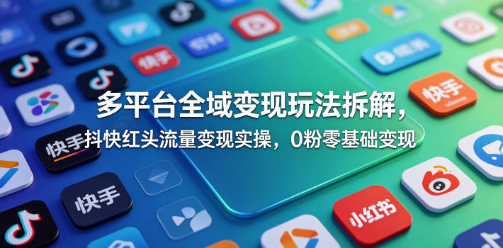 多平台全域变现玩法拆解,抖快红头流量变现实操,0粉零基础变现-创学资源站