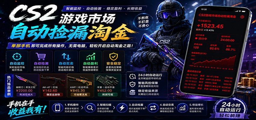 CSGO挂机捡漏项目通过利用游戏饰品交易机制，结合薄凉软件辅助捡漏，实现盈利-创学资源站