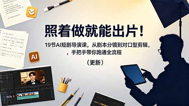 照着做就能出片！19节AI短剧导演课，从剧本分镜到对口型剪辑，手把手带你跑通全流程(更新-创学资源站