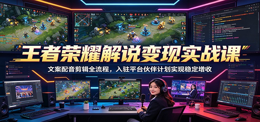 王者荣耀解说变现实战课：文案配音剪辑全流程，入驻平台伙伴计划实现稳定增收-创学资源站