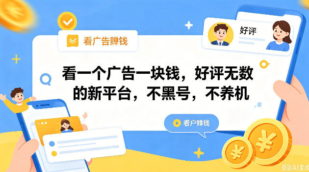 看一个广告一块钱，好评无数的新平台，不黑号，不养机，一撸几十块钱还是不错的【揭秘】-创学资源站
