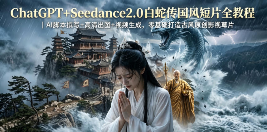 ChatGPT+Seedance2.0白蛇传国风短片全教程｜AI脚本撰写+高清出图+视频生成，零基础打造古风原创影视短片-创学资源站